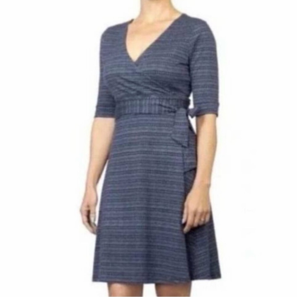 Toad & Co Cue Wrap Short Sleeve Dress Woman’s Navy Pattern Size Small